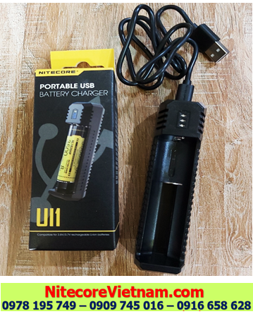 Nitecore Ul1 _Máy sạc 01 Pin có cổng USB (Sạc pin Li-ion 3.7v-4.2v, Cỡ pin 18650,14500, 16340, 21700, 26650,v,v...)